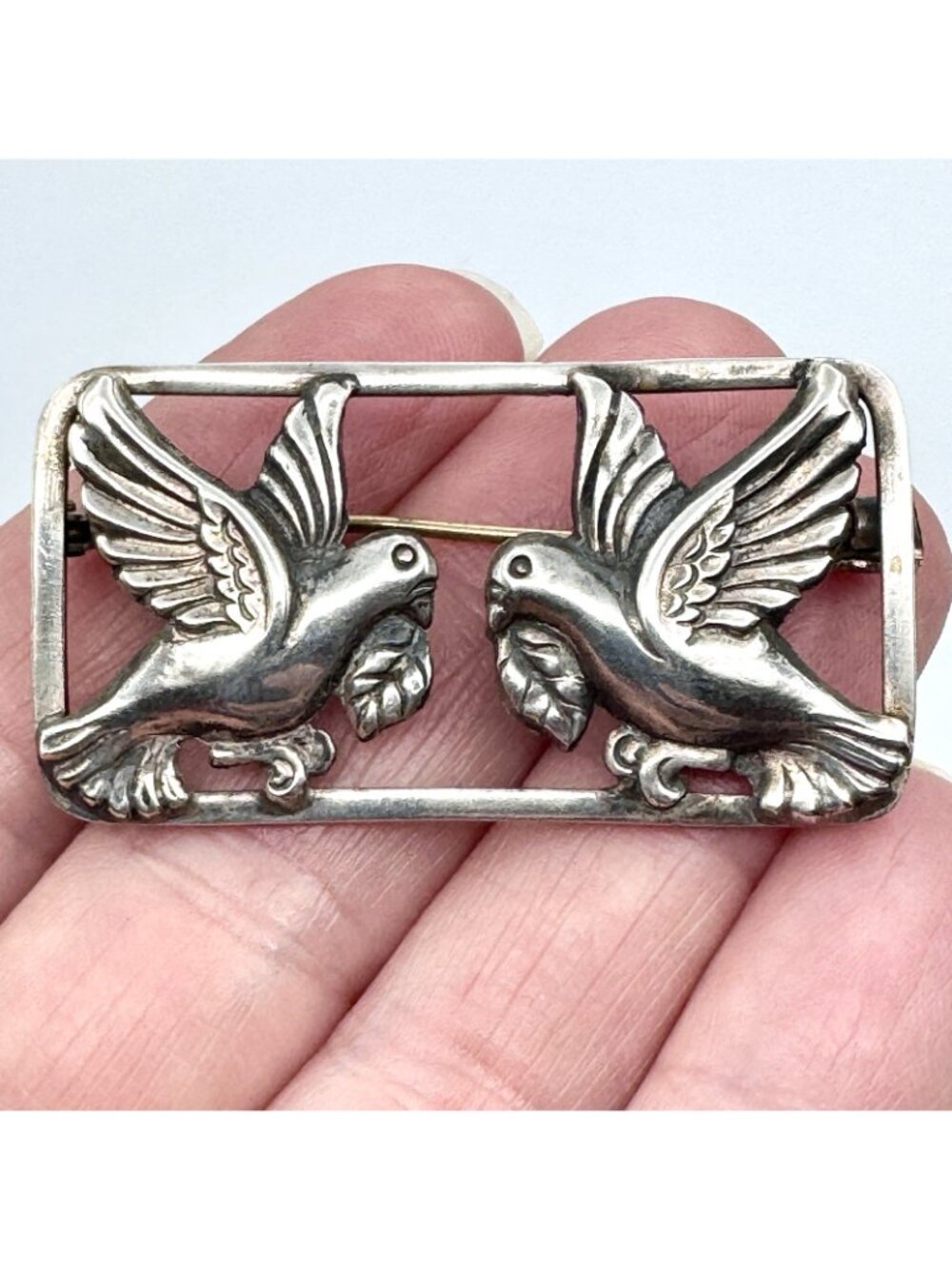 Danish Silver Doves Brooch Christian Veilskov 830S Repousse Vintage Mid-Century - Picture 3 of 16
